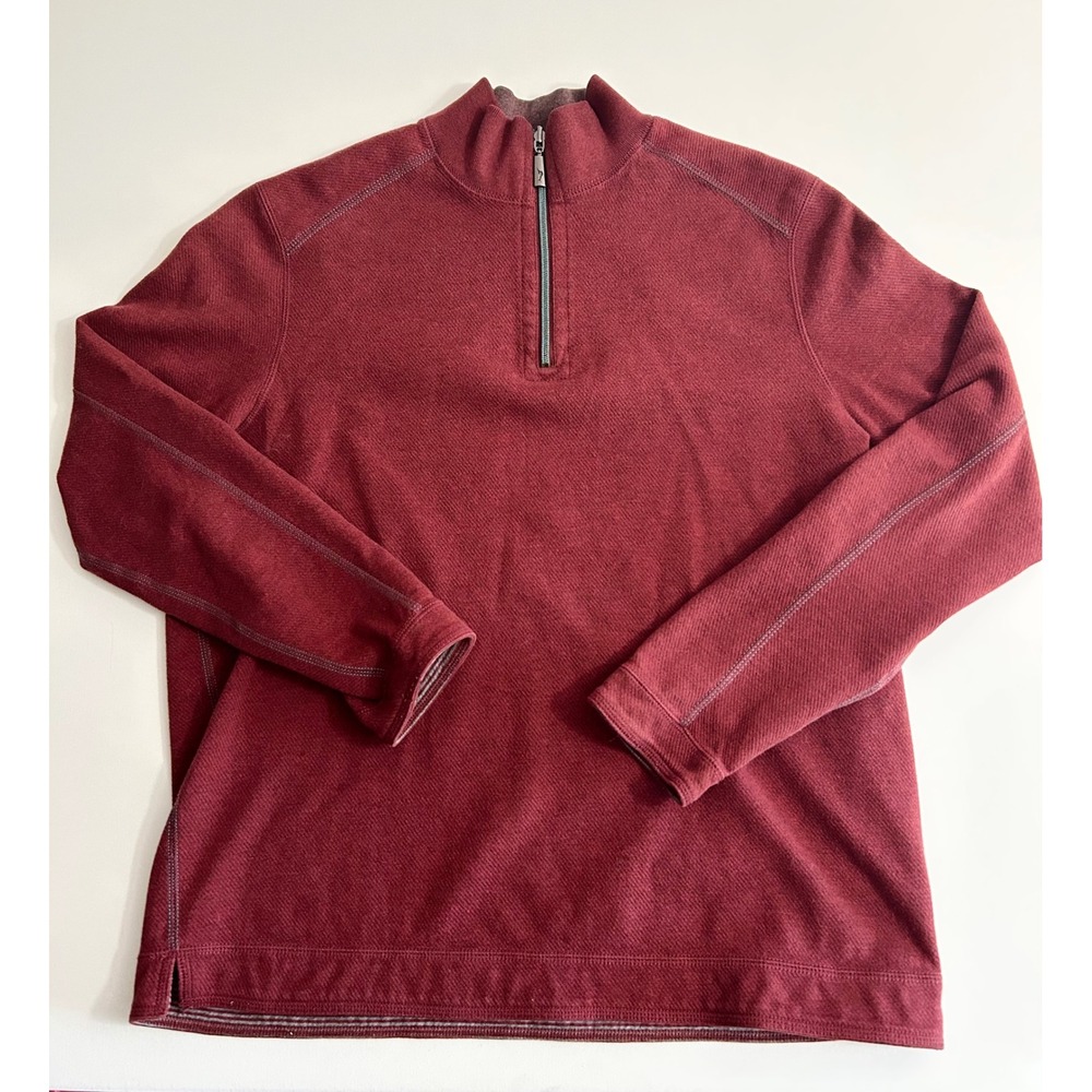 Tommy Bahama Mens Burgundy Red Waffle Knit Quarter Zip Pullover Sweater XL